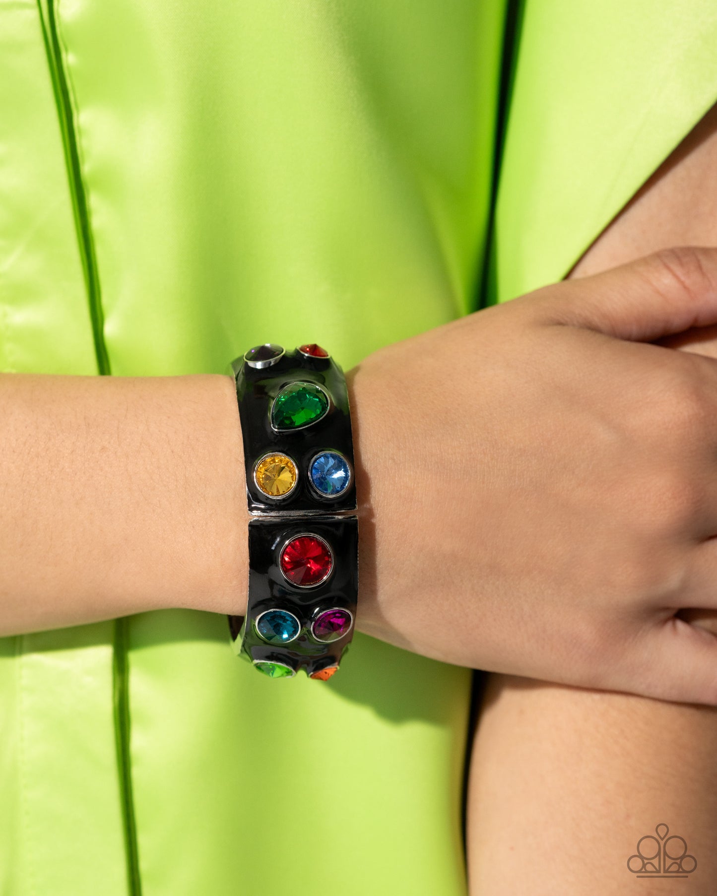 Planned Polka Dots - Multi Colored Gem Black Painted Hinge Bracelet Life Of The Party November 2024 Paparazzi B1963
