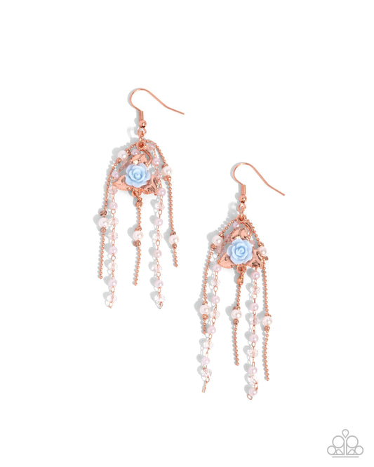 Paparazzi The Toast of the Ton - Copper - Shiny Copper, White Pearl & Winter Sky Painted Rosette Earring E3153