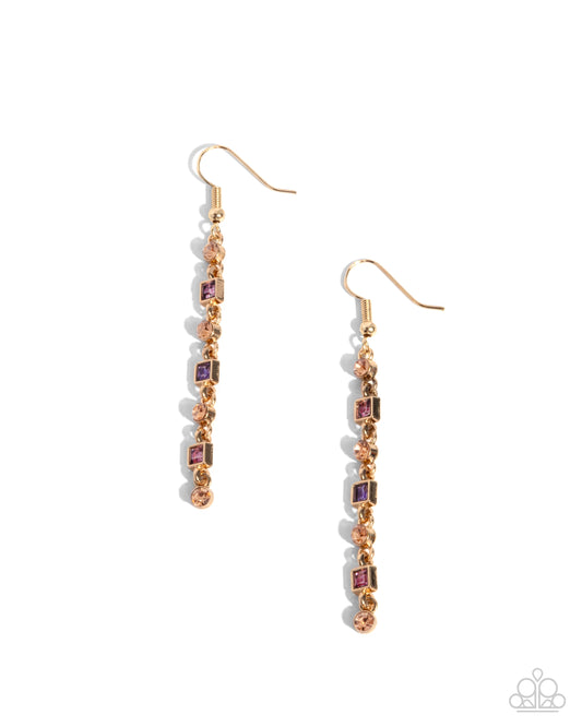 Square Slope - Purple, Light Peach Multicolored Rhinestone Earring Paparazzi E2586