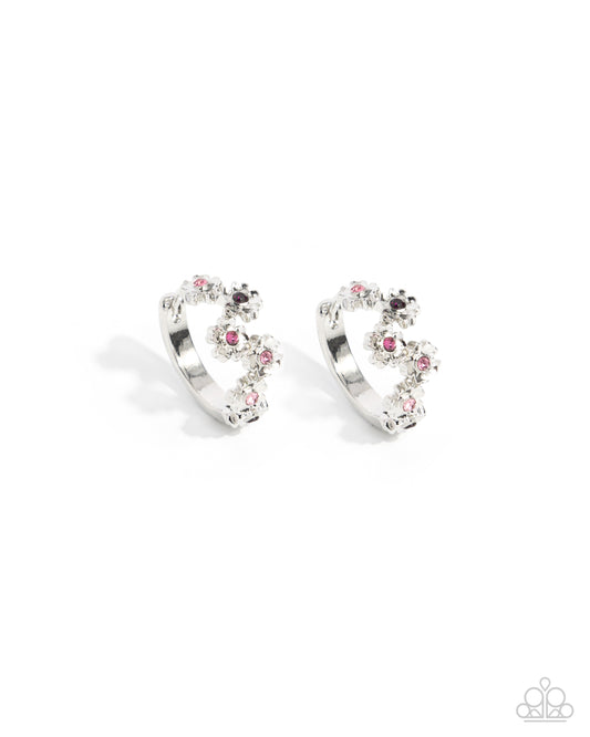 Budding Botanicals - Purple, Multicolored Rhinestone 3/4 Inch Hoop Flower Earring Paparazzi E2745