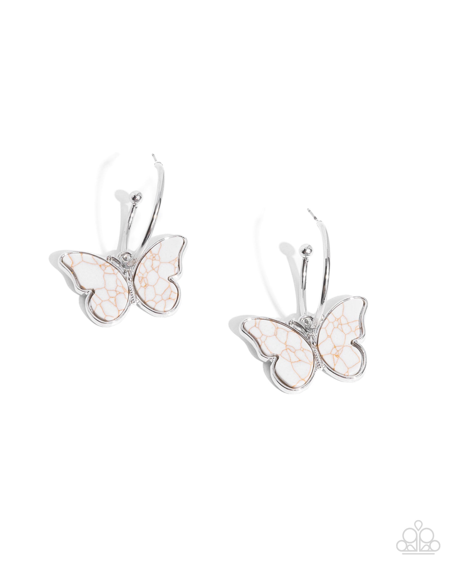 Melodic Mariposa - White Stone Butterfly 1 Inch Hoop Santa Fe Style Earring Paparazzi E2505
