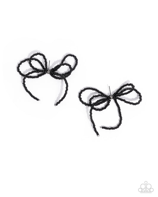 Sophisticated Sprinkle - Black Seed Bead Bow Post Earring Paparazzi E2391