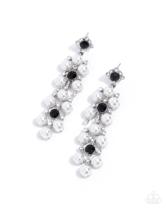 Bewitching Beacon - Black Gem & White Pearl, Rhinestone Post Earring Paparazzi E2907
