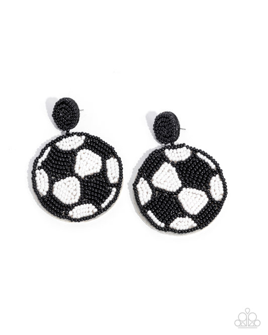 Grand Goalkeeper - Black & White Seed Bead Soccer Sport Post Earring Paparazzi E2602