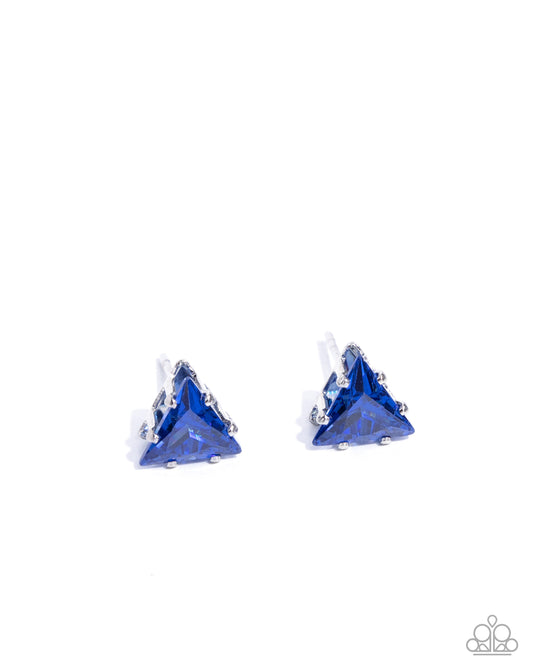 Triangular Twinkle - Blue Cubic Zirconia Triangle Post Earring Paparazzi E2714