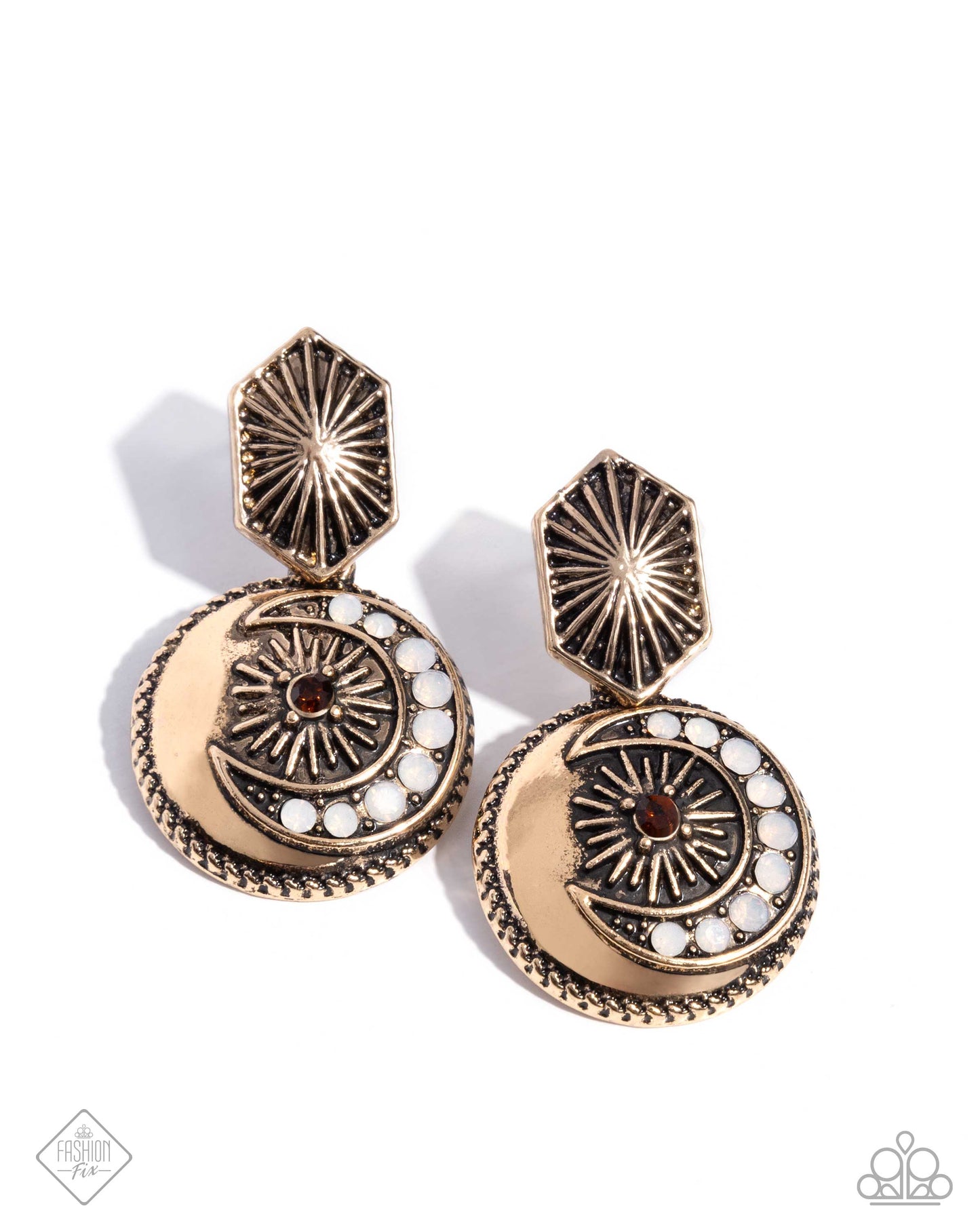 Eclectic Energy - Gold Antiqued Pendant Post Earring Sunset Sightings October 2024 Fashion Fix Paparazzi E2382