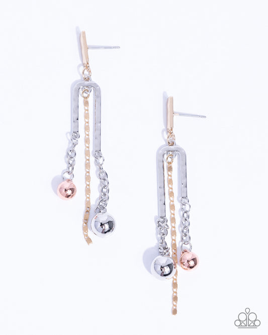 Authoritative Admiration - Multi Metal Gold, Silver, Shiny Copper Post Earring Paparazzi E2865
