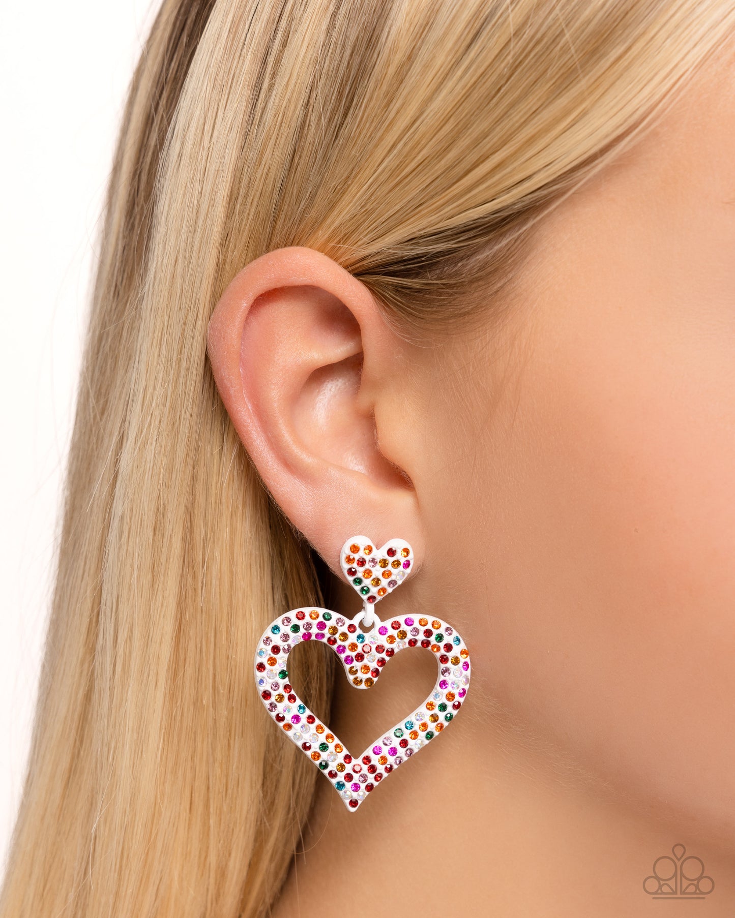 Dazzling Deed - Multi Colored & Iridescent Rhinestone Heart Post Earring Paparazzi E2328