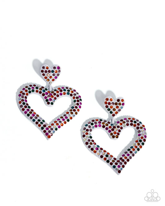 Dazzling Deed - Multi Colored & Iridescent Rhinestone Heart Post Earring Paparazzi E2328
