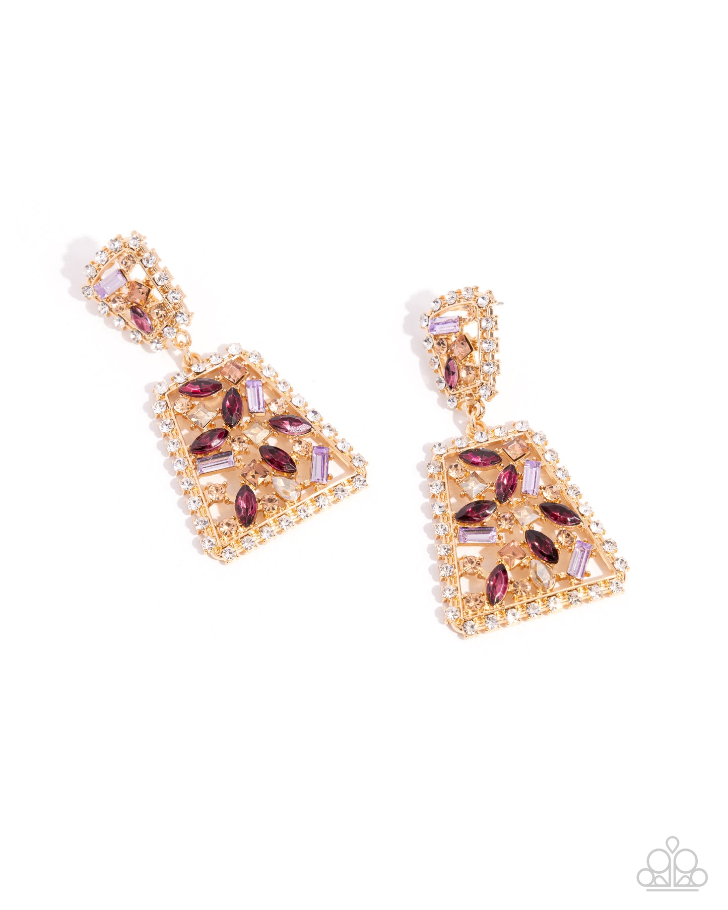 Glistening Gala - Purple Multicolored Rhinestone Gold Frame Post Earring Paparazzi E2426