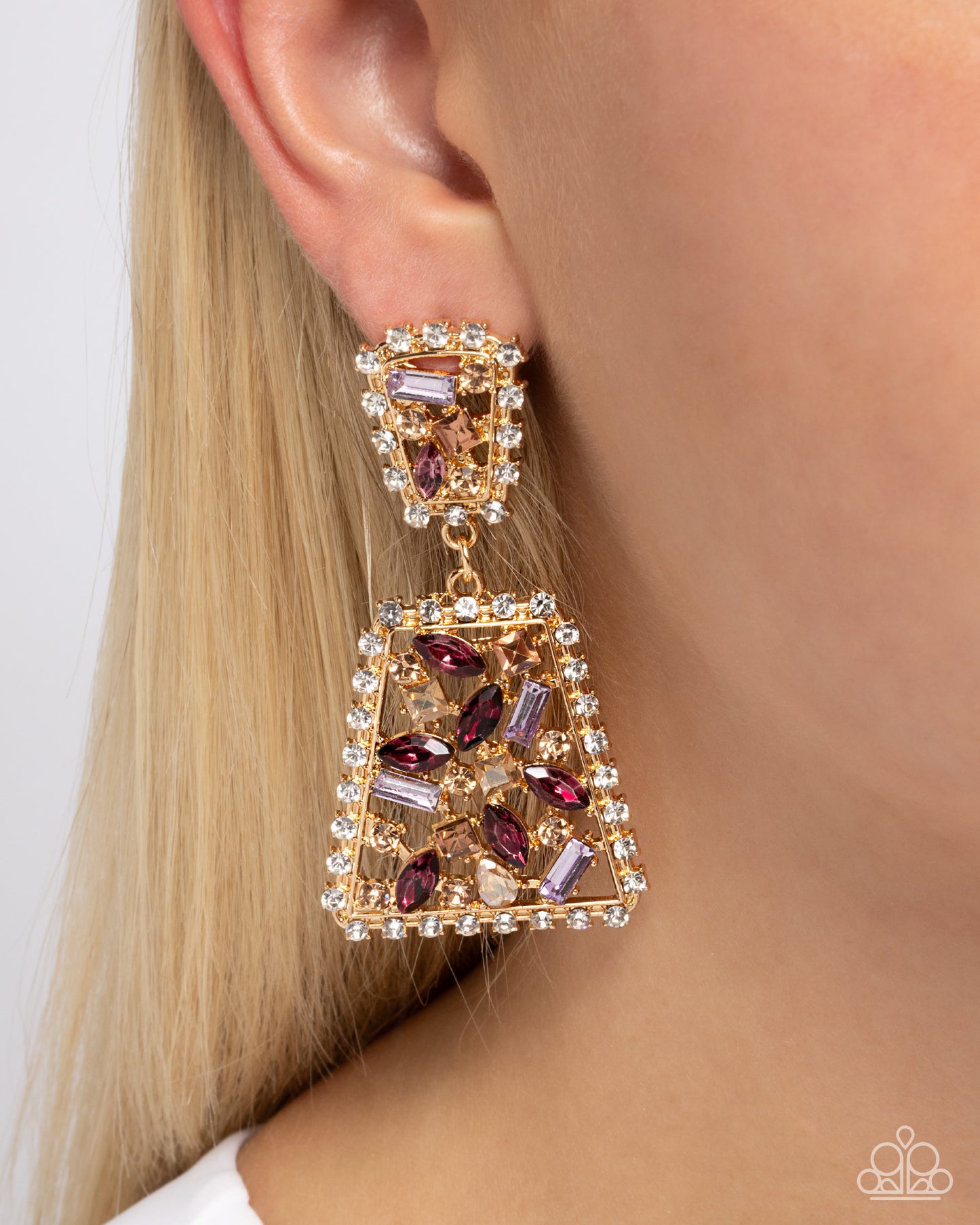 Glistening Gala - Purple Multicolored Rhinestone Gold Frame Post Earring Paparazzi E2426