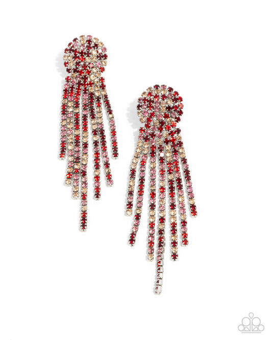 Paparazzi Majestic Moment - Red Multicolored Rhinestone Silver Chandelier Earring E2163