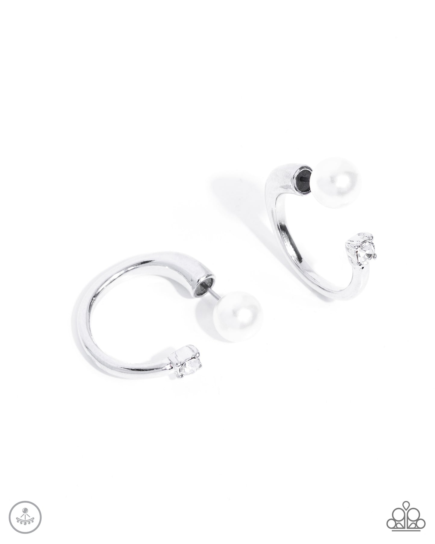 Decade Dance - White Pearl Double Sided Silver 3/4 Inch Hoop Earring Paparazzi E2723