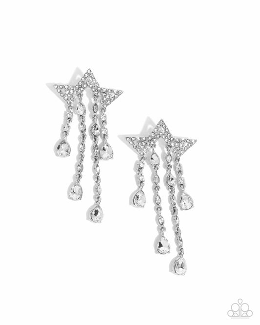 Stellar Scale - White Rhinestone Gem Half Star Post Earring Paparazzi E2398