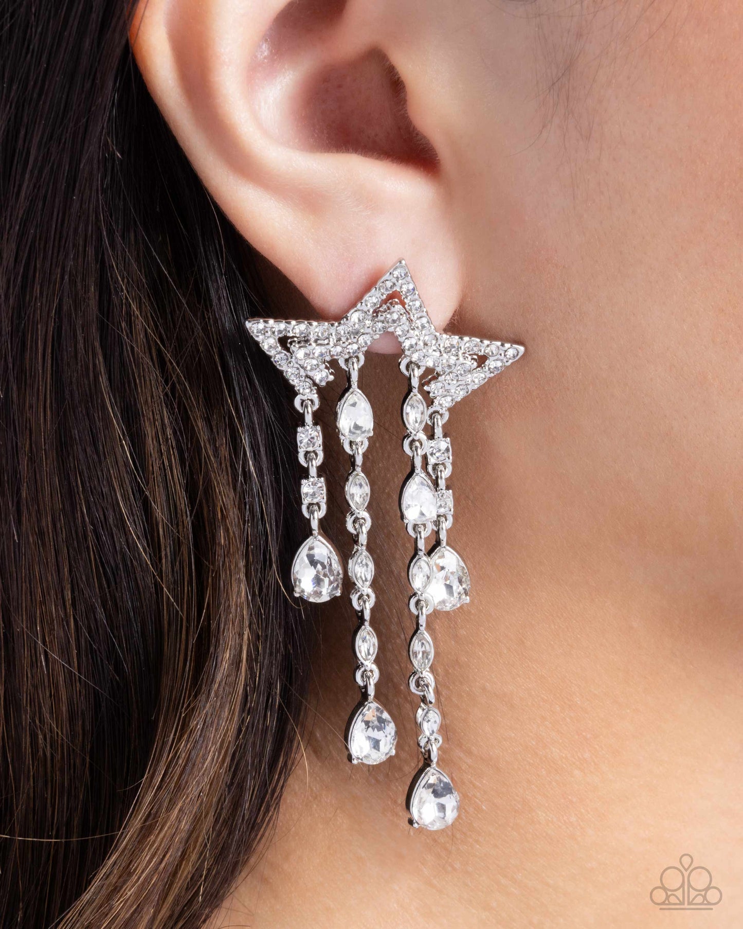 Stellar Scale - White Rhinestone Gem Half Star Post Earring Paparazzi E2398