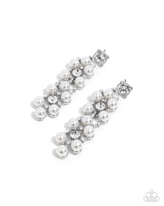 Bewitching Beacon - White Rhinestone & Pearl Bead Earring Post Paparazzi E2973