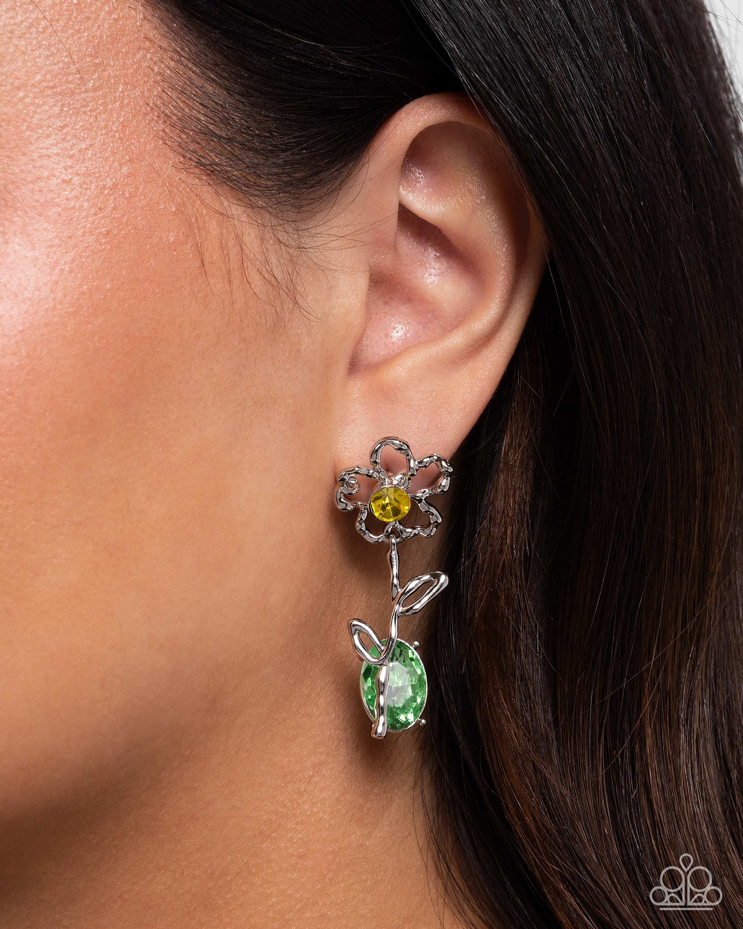Whimsical Welcome - Yellow Rhinestone Flower Post Earring Paparazzi E2524