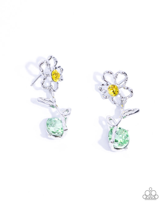Whimsical Welcome - Yellow Rhinestone Flower Post Earring Paparazzi E2524