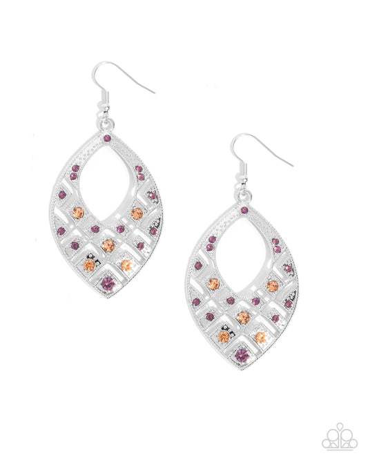 Glittery Gaze - Purple Amethyst Rhinestone & Light Peach Teardrop Earring Paparazzi E2358