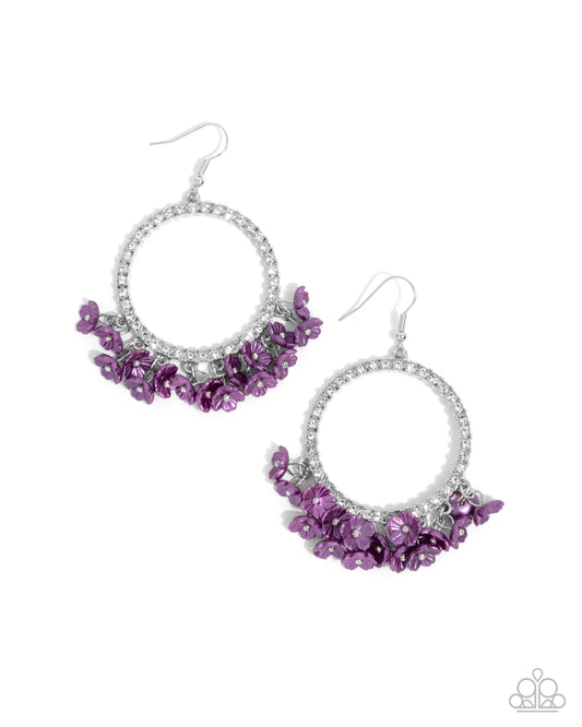 Wreathed Wisteria - Purple Plum & White Rhinestone Flower Earring Paparazzi E2506