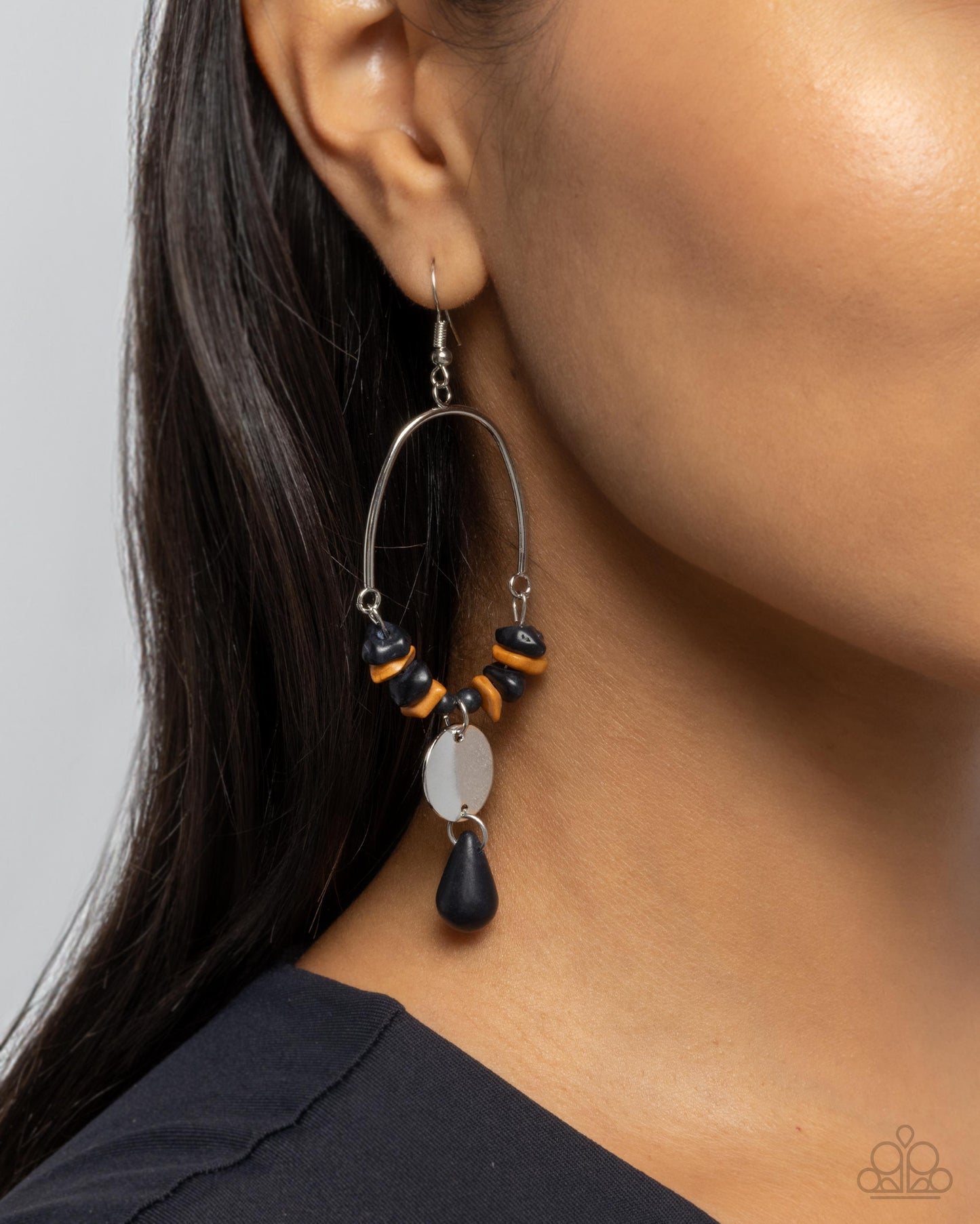 Suspended Santa Fe - Black & Brown Stone Pebble Santa Fe Style Earring Paparazzi E2543