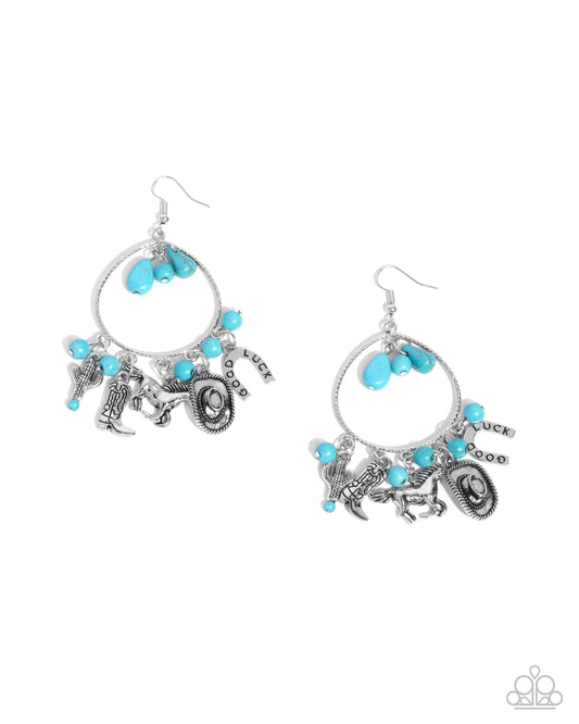 Western Whisper - Blue Turquoise Charm Santa Fe Style Earring Paparazzi E2314