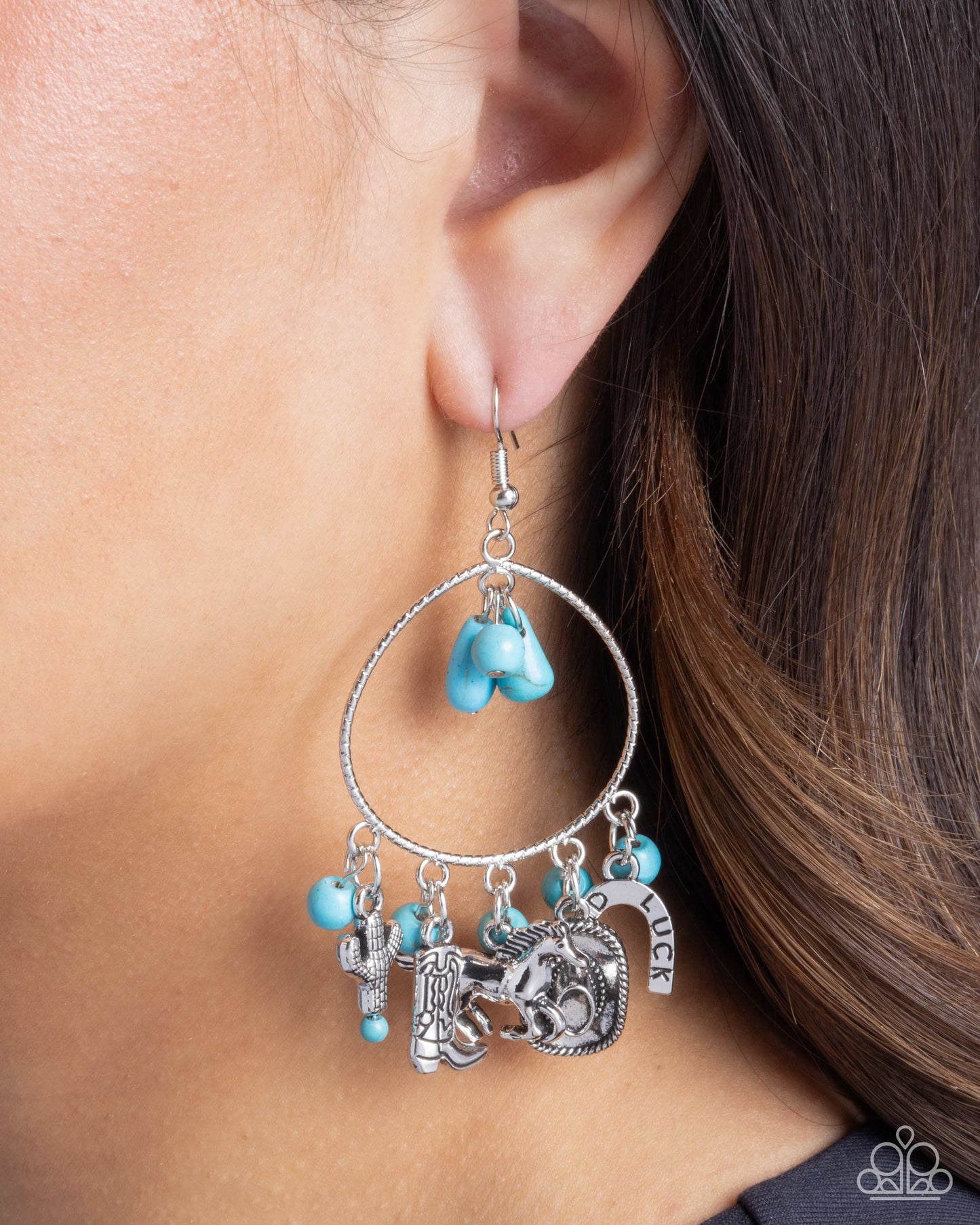 Western Whisper - Blue Turquoise Charm Santa Fe Style Earring Paparazzi E2314