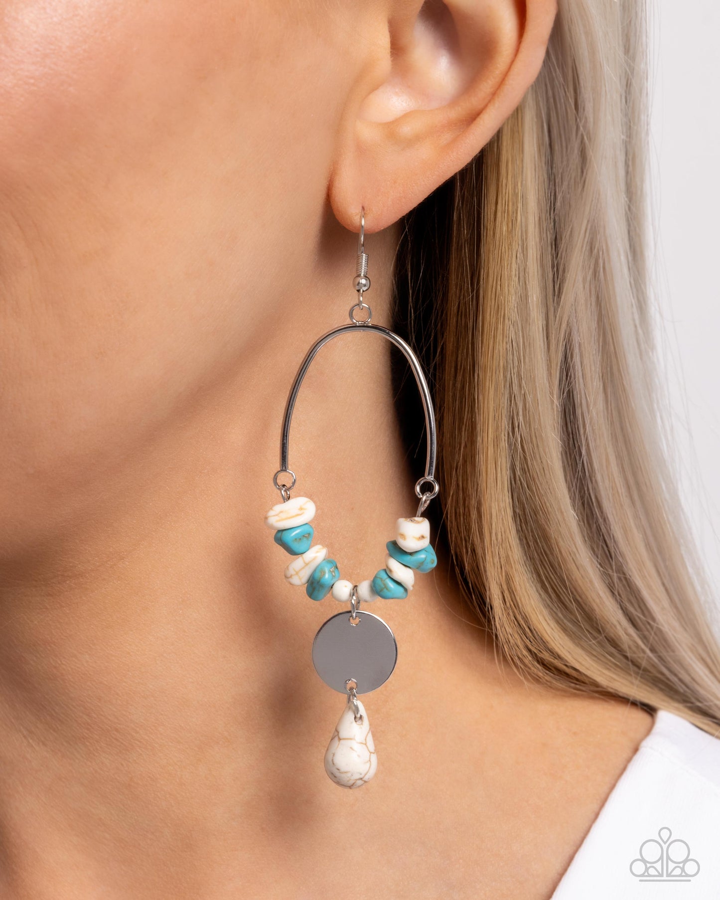 Suspended Santa Fe - White & Blue Turquoise Stone Pebble Bead Santa Fe Style Earring Paparazzi E1785