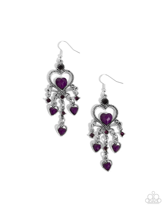 Compassionate Chandelier - Purple Heart Gem & Amethyst Rhinestone Earring Paparazzi E2455