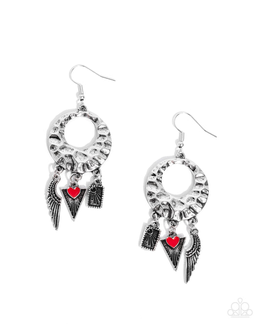 Alternative Angel - Red Painted Heart & Half Angel Wing Santa Fe Style Earring Paparazzi E2377