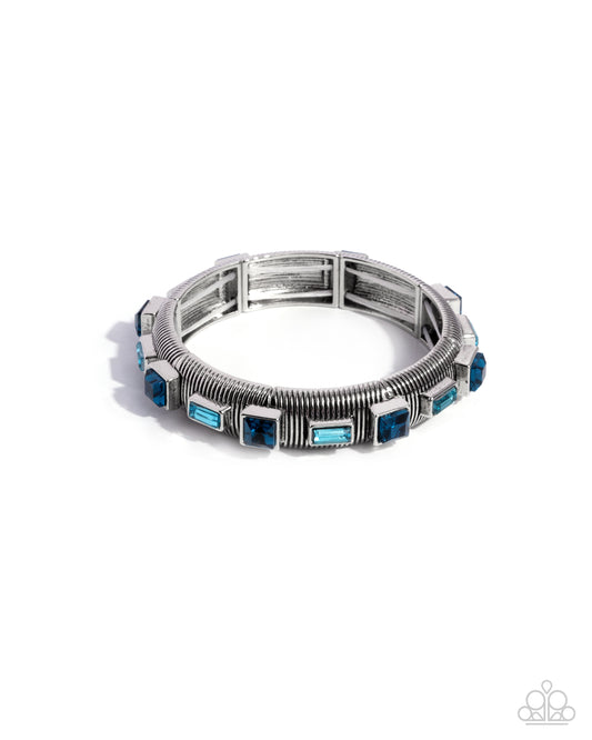 Inevitable Industry - Blue, Light Blue, Silver Gem Stretch Bracelet Paparazzi B2456