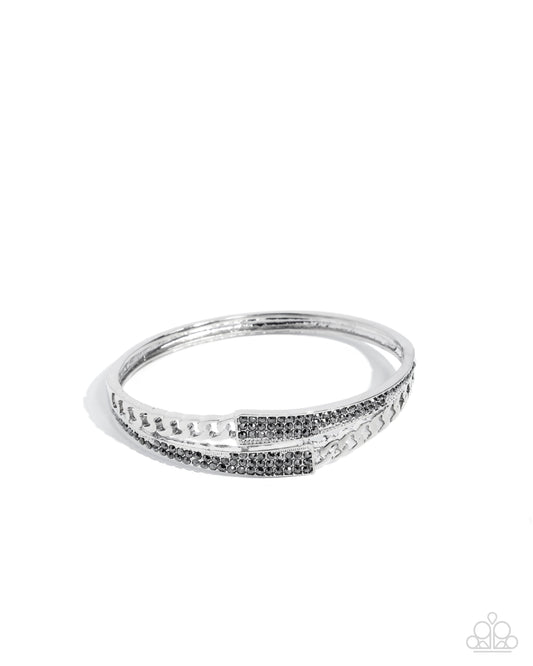 Braided Beginning - Silver Hematite Rhinestone Hinge Bracelet Paparazzi B2002