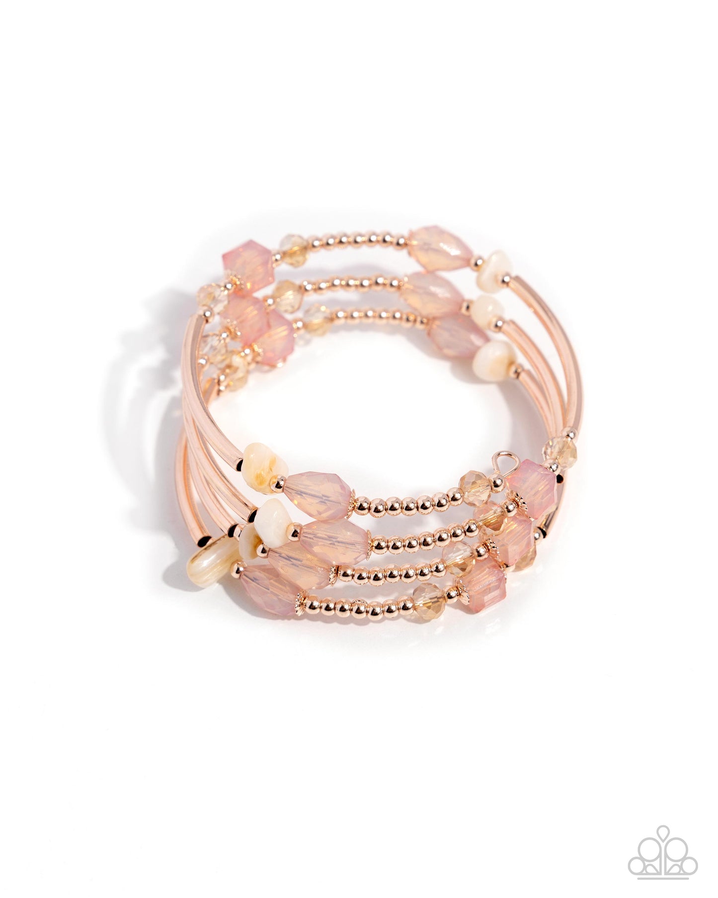 Multiple Choice - Rose Gold Bars & UV Shimmery Transparent Pink Bead Coil Bracelet Paparazzi B2219