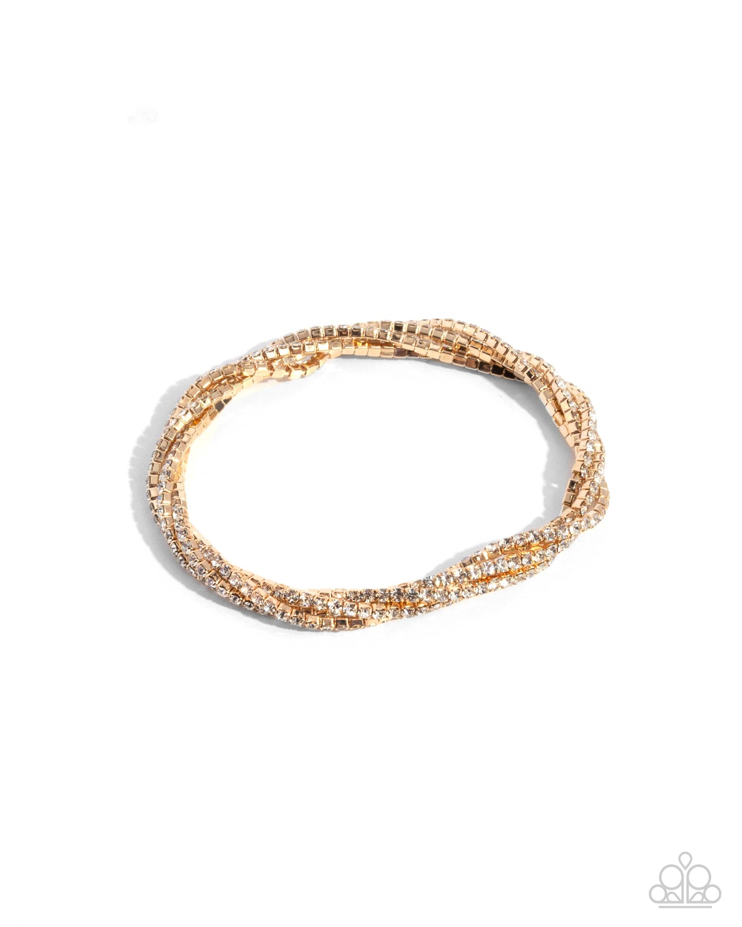 Twisted Triumph - Gold Stretch Ban & White Rhinestone Bracelet Paparazzi