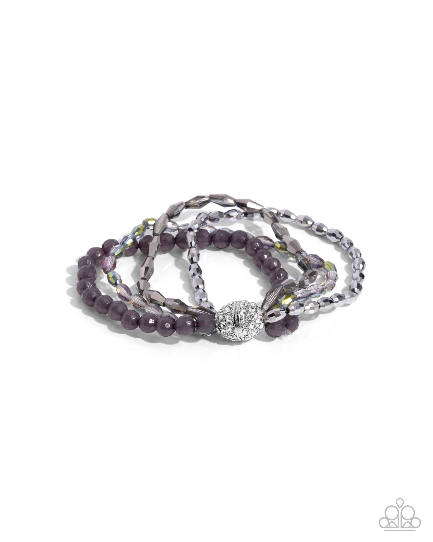 Beaded Boundary - Silver Gull Gray, Hematite, Smoky, UV Shimmery Bead Stretch Bracelet Paparazzi B1843