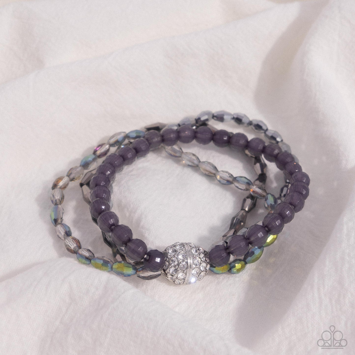 Beaded Boundary - Silver Gull Gray, Hematite, Smoky, UV Shimmery Bead Stretch Bracelet Paparazzi B1843