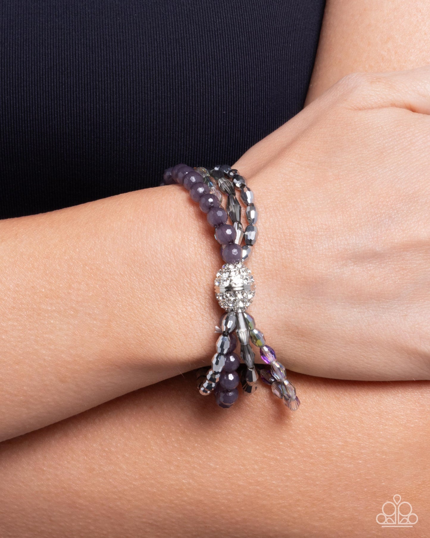 Beaded Boundary - Silver Gull Gray, Hematite, Smoky, UV Shimmery Bead Stretch Bracelet Paparazzi B1843