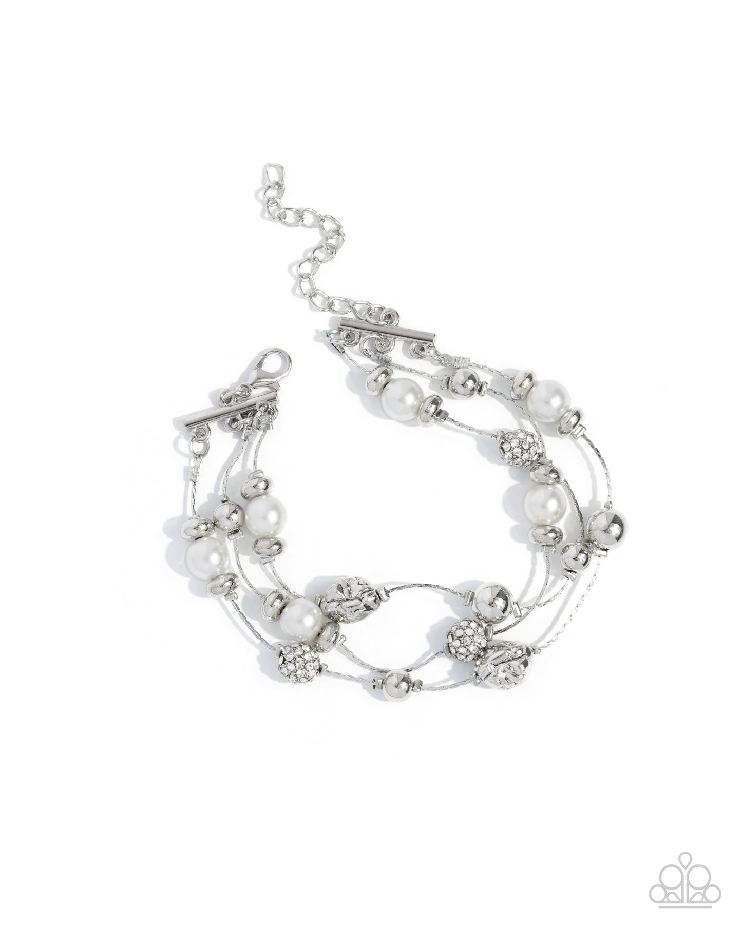 Paparazzi Classy Cruise - White Pearl, Rhinestone & Silver Bead Bracelet Paparazzi