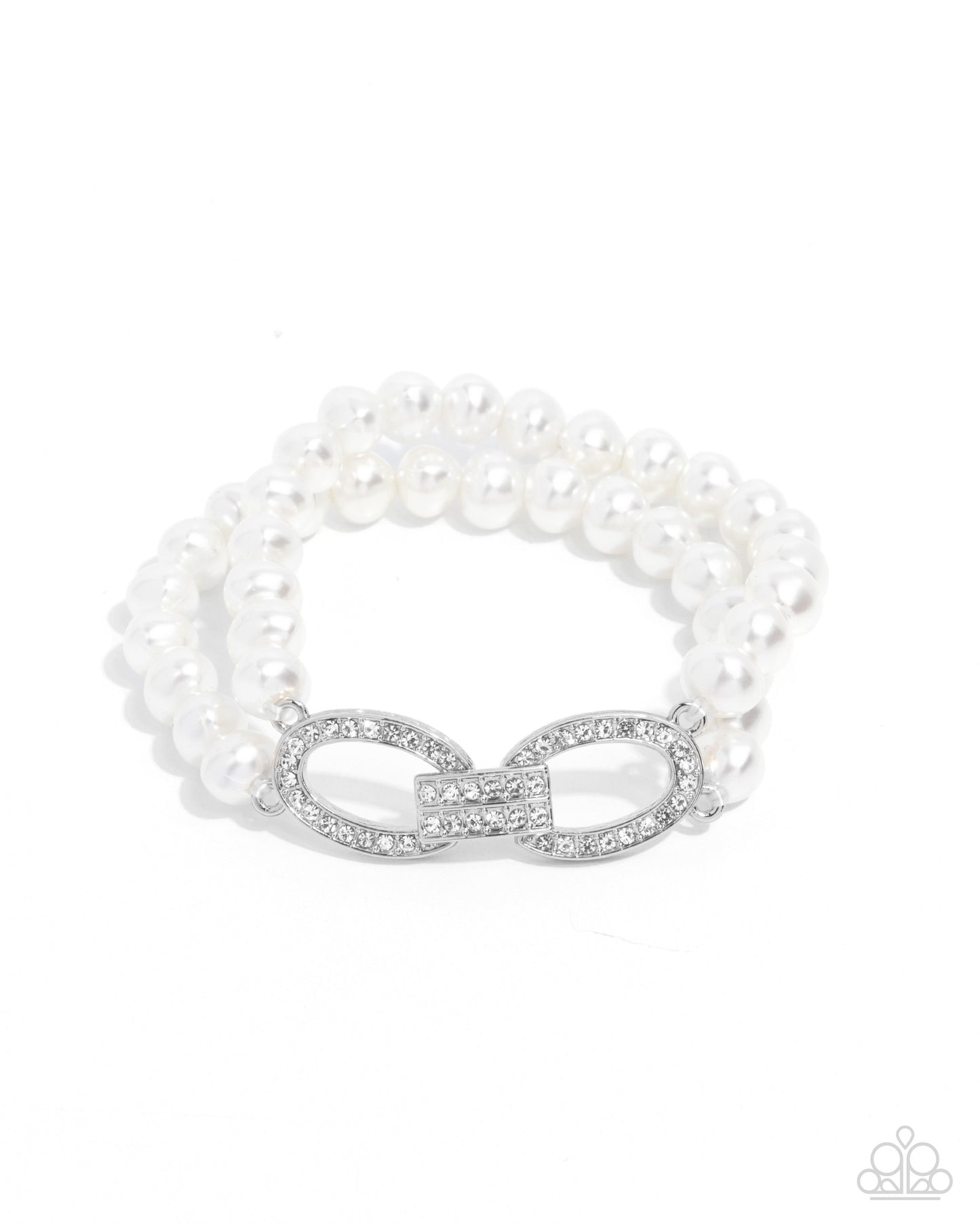 Fancy-Free Fanfare - White Pearl & Rhinestone Stretch Bracelet Paparazzi B1965