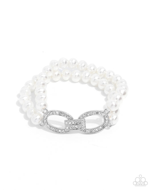 Fancy-Free Fanfare - White Pearl & Rhinestone Stretch Bracelet Paparazzi B1965