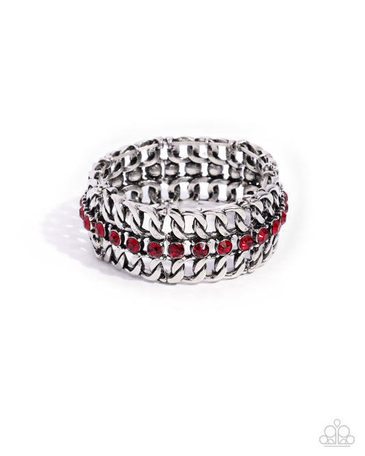 Secure Shimmer - Red Gem Silver Curb Chain Stretch Paparazzi B1964