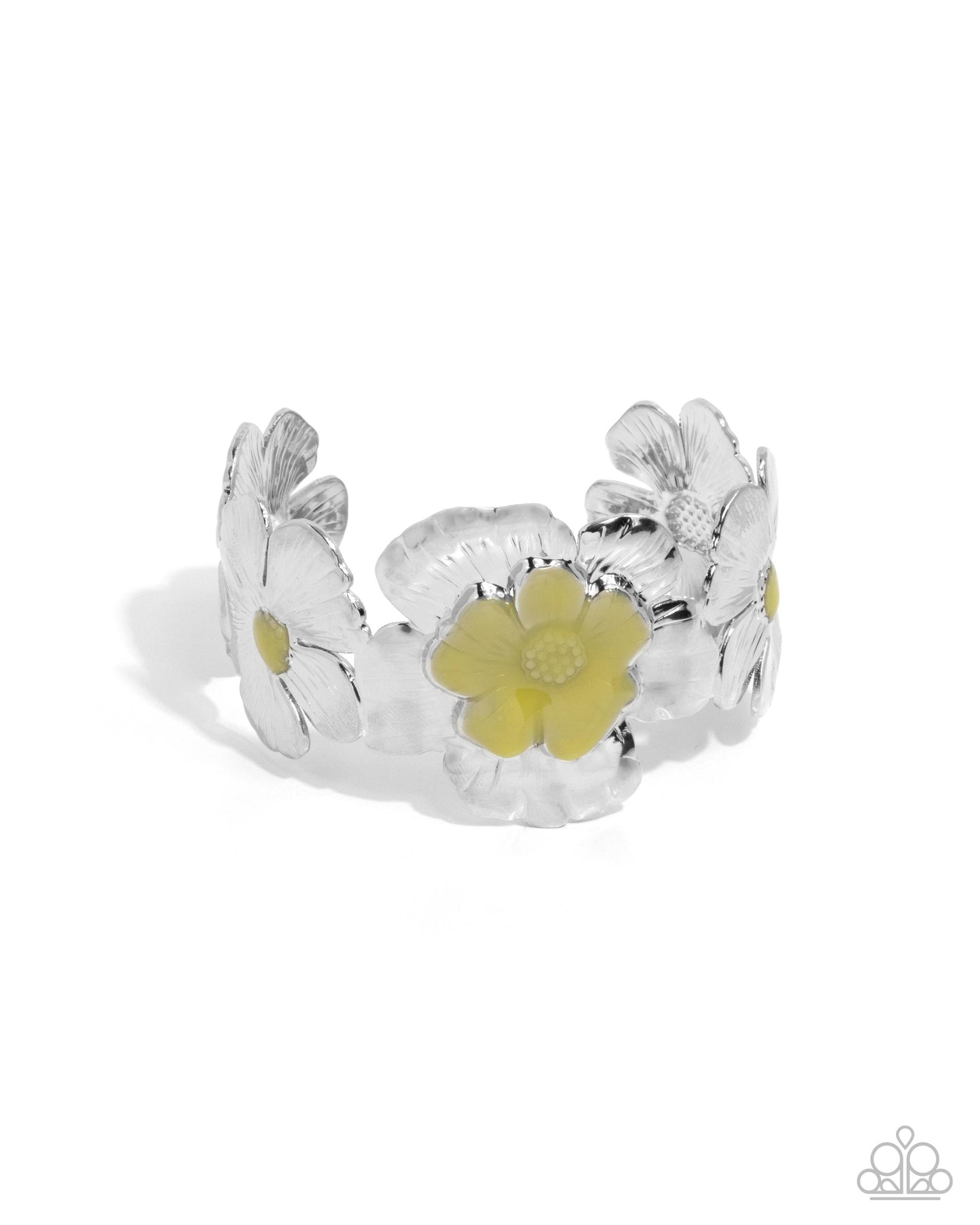 Floral Foundation - Yellow Primrose Floral Silver Cuff Bracelet Paparazzi B2289