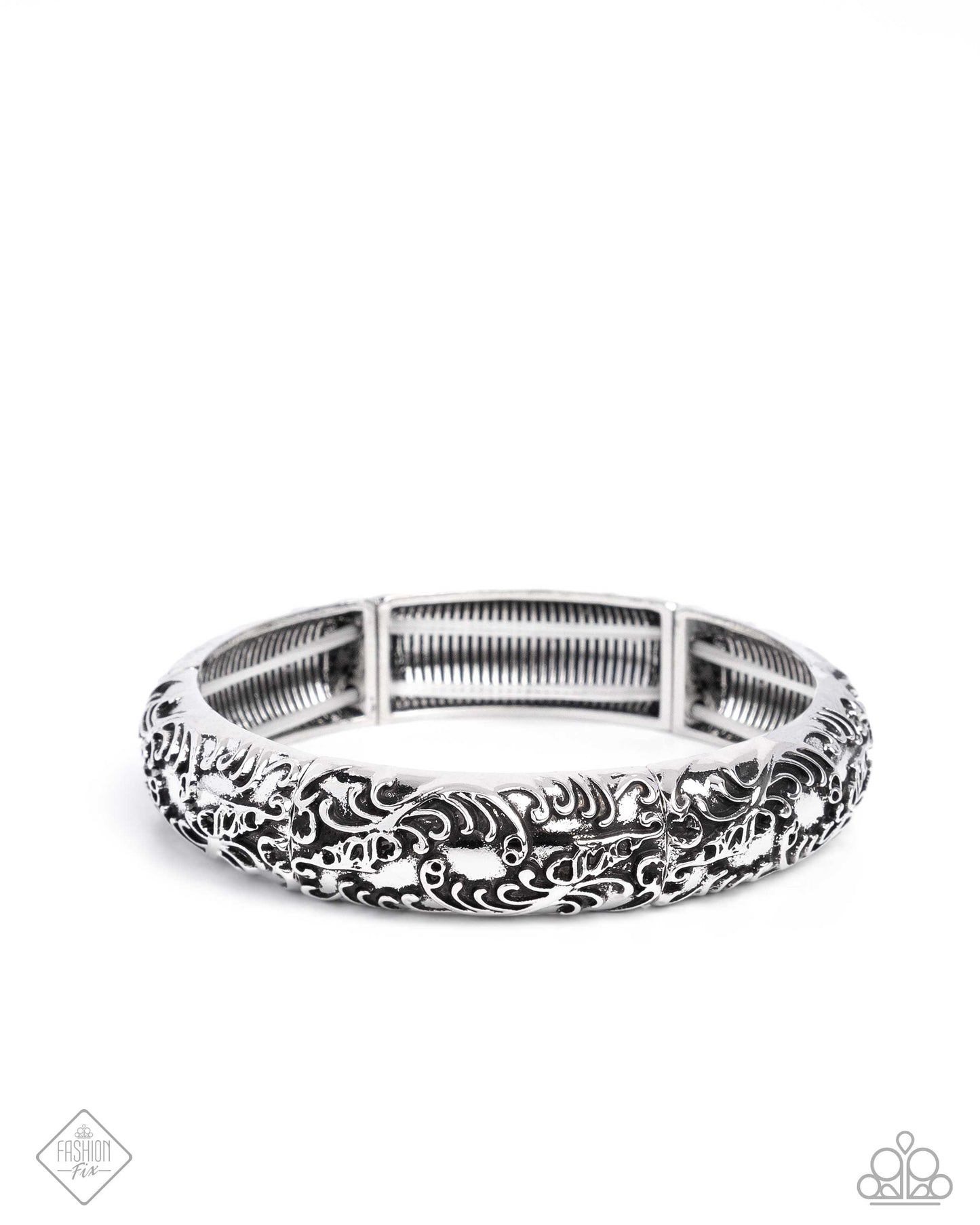 Enchanting Entrant - Silver Stretch Bracelet Glimpses Of Malibu Fashion Fix October 2024 Paparazzi B1872