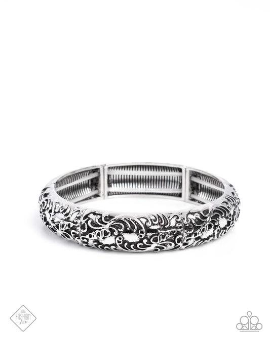 Enchanting Entrant - Silver Stretch Bracelet Glimpses Of Malibu Fashion Fix October 2024 Paparazzi B1872