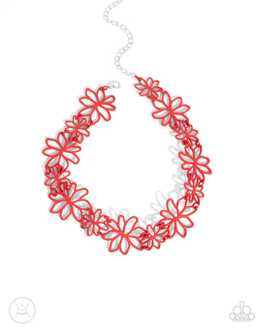 Bouquet Blend Red Flower Choker Necklace Paparazzi N2629