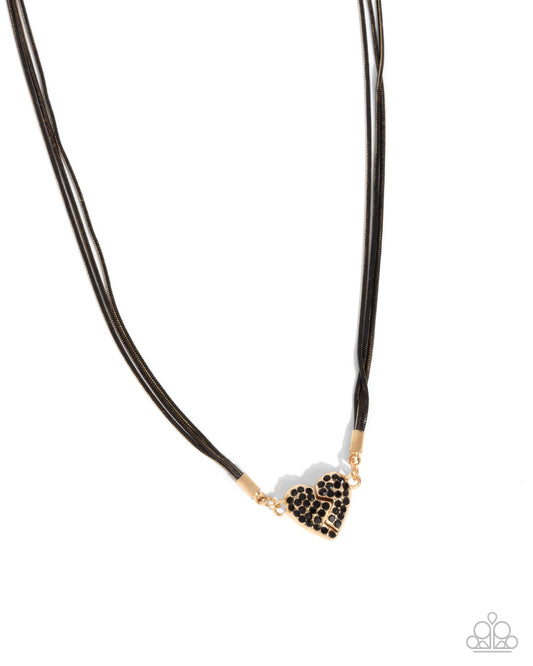 Heartbroken Bling - Black & Gold Chain, Gold Magnetic Heart Necklace Paparazzi N2907