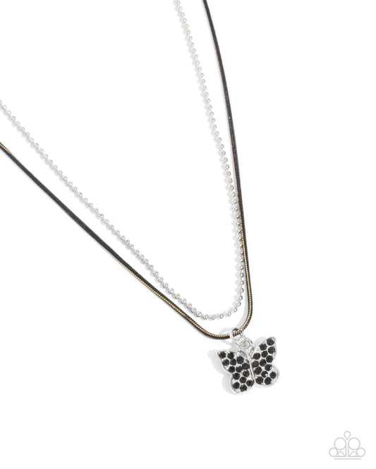 Adorable Ascension - Black - Jet Black Rhinestone Butterfly Necklace Paparazzi N2150