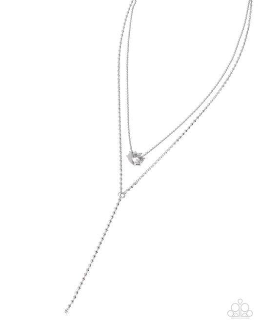 Paparazzi Well-Being Whimsy - White Gem Silver Layered Y Necklace N3613