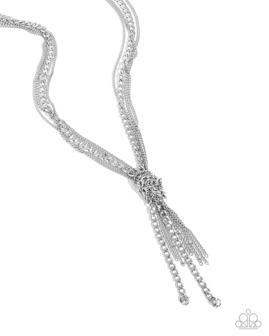 Ignited Industry - Silver Long Glistening Chain Knotted Fringe Tassel Necklace Paparazzi N2656