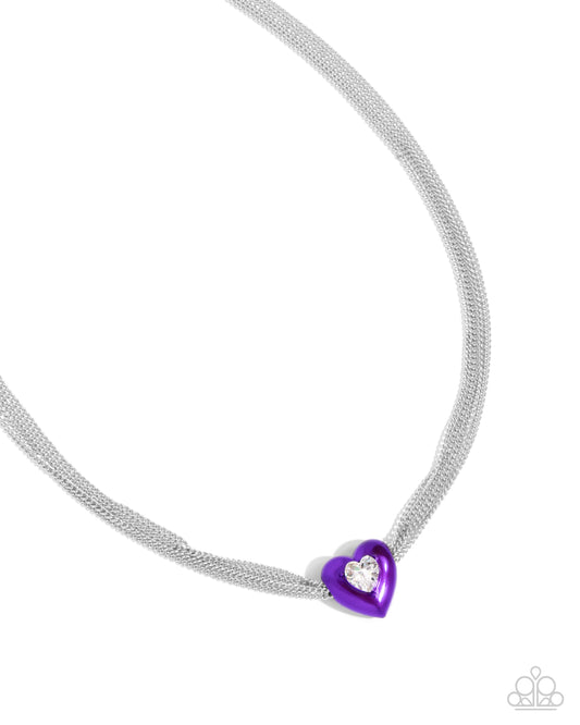 Malibu Infatuation - Purple - Electric Purple Heart Cubic Zirconia Heart Gem Necklace Paparazzi N2972